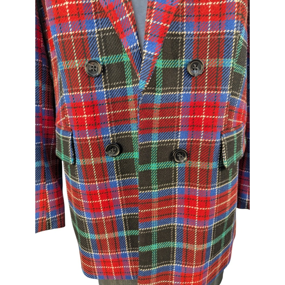 Talbots Open Front Blazer Log Fire Plaid Sz 16 Tartan Wool Blend Academia Office - Picture 5 of 8